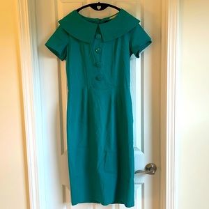 Turquoise vintage style wiggle dress L with some stretch
